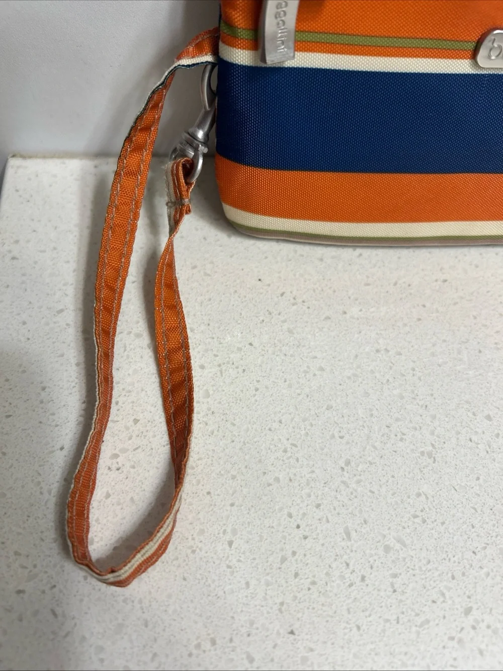 Baggallini Orange, Navy & Cream Striped Double Zip RFID Wristlet